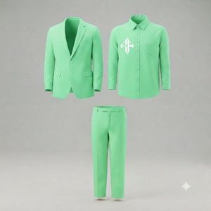 Traje de Pantalón y Chaqueta de Terciopelo Estilo Italiano para Hombre, Antiarrugas, Transpirable, Cierre de Botones, Diseño Plano Frontal, Viscosa/Poliéster - Product Image 1