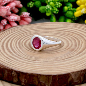 925 Sterling Silver Natural <b>Ruby</b> Round Cut <b>Ring</b> for <b>Men</b> Women Bezel set <b>Ring</b> Natural Red Gemstone Handmade Luxury Jewelry - Product Image 5