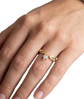 Bague double en or massif 10K 14K 18K avec diamants de laboratoire taille marquise et ronds, sertis en grappe minimaliste à griffes en chevron, couleur DEF, clarté VSVVS