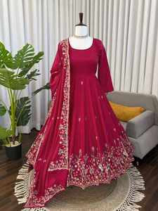 Vestido Anarkali de Georgette Sintética Hng Bharat con Forro Interior Cómodo y Conjunto de Dupatta de Secado Rápido para Fiestas/Bodas/Diwali, para Exportación - Product Image 6