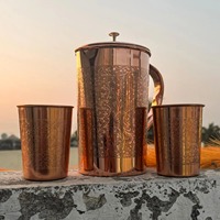 Jarra de Agua de Cobre Puro Martillado a Mano de Lujo, Creaciones Antiguas, Jarra Ayurvédica para Bebidas Saludables, Tapa con Sistema de Empuje y Extracción, a Prueba de Fugas