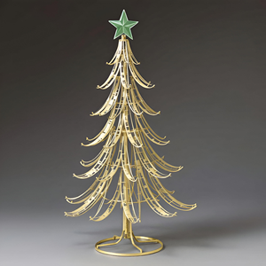 Juego de 2 Árboles de Navidad de Alambre Metálico Dorado, Decoración Festiva Moderna para Mesa con Adornos de Estrella Verde, Iluminación LED - Product Image 4
