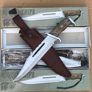 Cuchillo Bowie para Caza y Camping, Hoja Fija, Mango de Palisandro, Funda de Cuero, Supervivencia, Acero al Carbono de Grado Industrial - Product Image 2