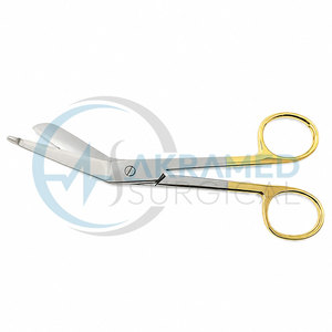 Tijeras para Vendajes TC Lister Premium, Mango de Carburo de Tungsteno Dorado, Acero Inoxidable, Instrumento Quirúrgico con Certificación CE - Product Image 1