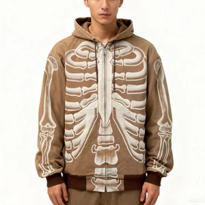 เสื้อแจ็คเก็ตเดนิมโอเวอร์ไซส์แบบมีฮู้ดสำหรับผู้ชาย คุณภาพพรีเมียม สั่งทำได้ พร้อมลายพิมพ์โครงกระดูกเอ็กซ์เรย์ดิจิทัลบนผ้าฟลีซ - Product Image 2