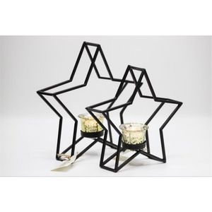 Portavelas de Metal Negro Nórdico con Forma de Estrella, Candelabro Geométrico de Hierro, Linterna Votiva de Vidrio, Decoración para Mesa de Boda, Navidad y Hogar - Product Image 1