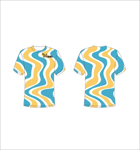Camiseta de Manga Corta para Hombre, Sublimada, con Patrón Geométrico Azul y Amarillo, Cuello Redondo, Corte Regular Informal, Transpirable, de Poliéster, al por Mayor - Product Image 1