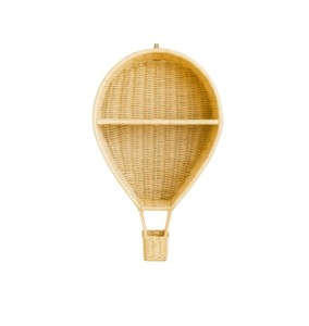 Estante de pared artesanal de ratán natural con forma de globo aerostático, con una o dos niveles de almacenamiento para habitación infantil o dormitorio. - Product Image 1