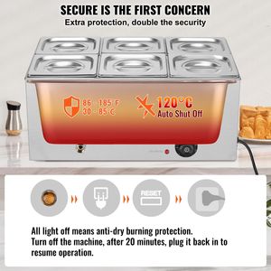 Scaldavivande Professionale Commerciale 24QT, 6 Vasche, Elettrico, 1200W, Manuale, in Acciaio Inossidabile, Buffet Bain Marie da Banco 8 Pollici - Product Image 4