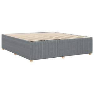 Cadre de lit king-size en bois de pin massif, gris clair, rembourré en polyester, élégant et durable - Product Image 6