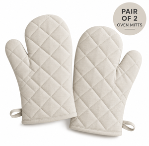 Lot de 2 gants de cuisine en coton matelassé beige, isolants thermiquement, pour la cuisson et la grillade - Product Image 4