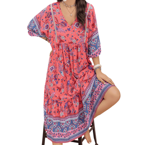 Vestido midi con estampado floral para mujer, vestido midi de manga larga - Product Image 5