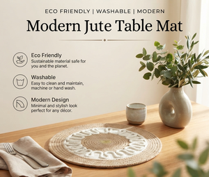 Sets de table ronds en jute au design moderne, écologiques, à motif floral tressé, personnalisables, pour la maison - Product Image 2