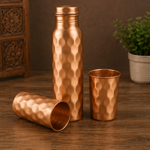 Ensemble d'hydratation en cuivre alvéolé écologique haut de gamme avec verres – Idéal pour la maison, les voyages et les fêtes - Product Image 2