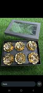 Lotus Shaped Small Brass Diya for Puja 3inch Multicolor Petals Center Wick Holder Pital Akhand Deep Vilakku Set Of 6 Pcs - Product Image 3
