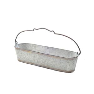 Galvanized Zinc Metal Oval <b>Planter</b> Set Antique Silver Garden Flower Pot Indoor Outdoor Decorative Farmhouse Succulent Tub Basin - Product Image 2