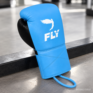 ถุงมือชกมวยหนังวัวสีน้ำเงิน Fly Blue แบบผูกเชือก สำหรับผู้ใหญ่ ดีไซน์ระบายอากาศได้ดี - Product Image 3