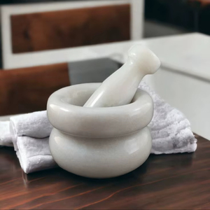 Natural Marble Mortar <b>And</b> Pestle <b>Set</b> For Grinding <b>Herbs</b> <b>Spices</b> Seeds <b>And</b> Making Fresh Organic Food Pastes - Product Image 1