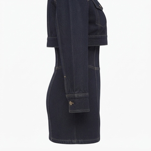 <b>Denim</b> <b>Shirt</b> Dress Set With Turn-down Collar <b>Long</b> Sleeve Mini Length Bodycon High Waist Casual Wear <b>For</b> Autumn - Product Image 5