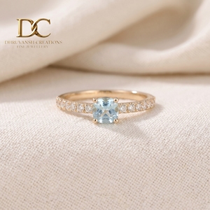 Anillo Étnico de Oro Amarillo Sólido de 14 Quilates con Diamante Cultivado en Laboratorio y Yag Paraiba Azul Cultivado en Laboratorio, Joyería Fina Certificada por IGI para Mujer - Product Image 4