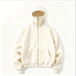 OEM High quality Boxy Fit Custom Plain Blank High Quality Full Zip up Hoodie with <b>Face</b> Cover For Men - Product Image 6