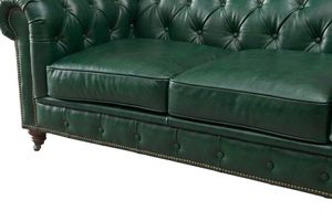 Sofá Chesterfield de Cuero Verde Clásico de 3 Plazas con Brazos Enrollados, Estilo Europeo Moderno - Product Image 2
