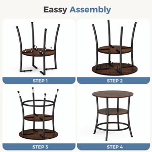 Tavolino da Caffè Rotondo a 2 Livelli, Ecologico, Marrone Ruggine, Salvaspazio per Piccoli Soggiorni e Camere da Letto - Product Image 2