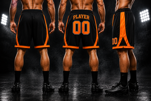 Football <b>Shorts</b> <b>Men</b> <b>Black</b> Orange Side Stripe Mid Drawstring Breathable Quick Dry Sporty Sublimation Print 92% Polyester 120g - Product Image 2