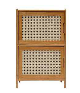 Meuble de rangement à 2 niveaux en bambou naturel et rotin avec portes en cannage, style scandinave, pour chambre et salon, fabriqué au Vietnam - Product Image 2