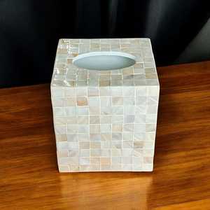 Elan Pearl Inlay Tissue Holder Elegant Mother of Pearl Shell Mosaic Box with Personalized Pattern for Premium Decor - Product Image 2
