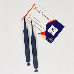 แหนบต่อขนตาสแตนเลสแบบยั่งยืนปลายสีดำปลายโค้งตรงปลายโค้งสีดำด้าน - Product Image 1