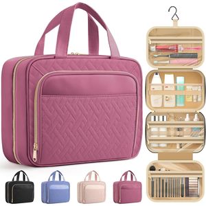 HOTOR Bolsa de maquillaje impermeable con gancho para colgar y múltiples bolsillos, bolsa de aseo de viaje para mujeres y hombres - Product Image 1
