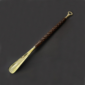 Handmade <b>Gold</b>-Plated Brass Shoehorn Antique Diamond Carved Wooden Handle Luxury <b>Dressing</b> Accessory for Home Travel Hotel Use - Product Image 1