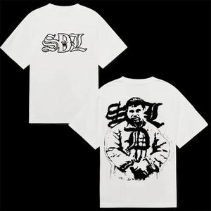 T-shirt blanc à manches courtes pour homme Sdl, imprimé sur le devant, style streetwear, en jersey de coton, coupe ample, col à capuche, style vintage, respirant - Product Image 1
