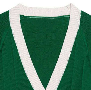 Cardigan en maille vert à col en V épais et respirant anti-plis pour homme, pull à manches longues de couleur unie, double boutonnage, idéal pour l'hiver - Product Image 5