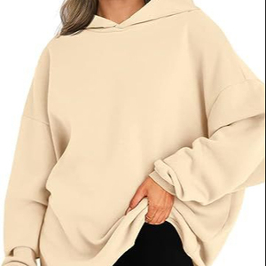 Sudadera con capucha de felpa holgada y casual para mujer, nueva, con hombros caídos, al por mayor - Product Image 1