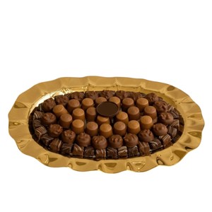 Plateau rond en métal doré moderne, élégant, en acier inoxydable, pour la présentation de chocolats, idéal pour les mariages, les fêtes et la décoration de la maison. - Product Image 2