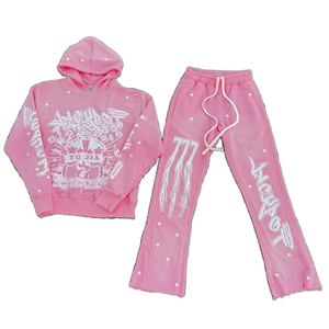 Chándal de fabricante personalizado, Sudadera con capucha y pantalones de chándal acampanados de doble cintura, conjunto de chándal holgado de gran tamaño para hombre - Product Image 1