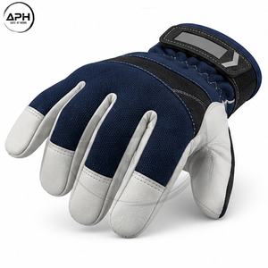 Gants d'assemblage en cuir avec paume personnalisée, marque privée OEM/ODM, poignets élastiques, coutures sur mesure, prix de gros, bleu marine et blanc - Product Image 3