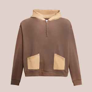 Oversized Men's Hooded Sweatshirt <b>Brown</b> With Tan Pockets Regular Sleeve French Terry 100% Cotton Autumn Wear - Product Image 4