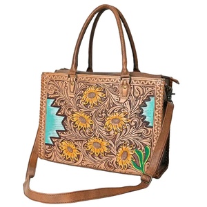 Printed Leather Design Sunflower Hand Tooled Shoulder Bag Western Style Cowgirl Bag Custom Made Women <b>Tote</b> Bag - Product Image 2