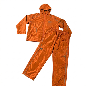 Unisex Orange Waterproof Tracksuit Full <b>Zip</b> <b>Hooded</b> Jacket With Side Pockets Lightweight Polyester Sporty Design Spring Wear - Product Image 1
