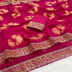 Vastra คอทเทจพรีเมี่ยมสีม่วงแดงชิโบริพิมพ์ลาย Georgette Saree พร้อมกระจกหนาปักขอบสำหรับงานแต่งงานและงานปาร์ตี้ - Product Image 2