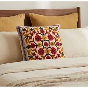 Best Price Bohemian Embroidered Floral <b>Throw</b> Pillow Square Textile Decorative Cushion Washable Design <b>Red</b> Yellow Brown Pattern - Product Image 3