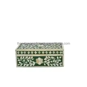 Caja de Almacenamiento de Joyas Cuadrada, Duradera, Hecha a Mano en India, con Incrustaciones de Hueso, Ecológica, con Diseño de Logotipo Personalizado, Artesanía - Product Image 1