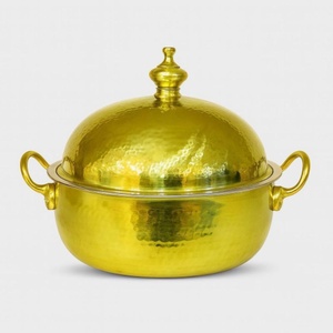 Elegant Hammered Design Brass <b>Serving</b> <b>Dish</b> With Lid. Gold Plating Finish Premium Insulated Hot Pot For Luxury Dining & Catering - Product Image 2