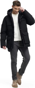 Manteau d'hiver pour homme, épais, long, imperméable, chaud, isolé, en duvet, avec capuche, manches régulières, couleur unie - Product Image 6