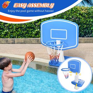 Canestro da basket per bordo piscina con palla e pompa per piscine interrate - Blu - Product Image 6