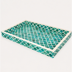 Creative Quality Bone Inlay Serving Tray <b>Moroccan</b> Pattern Decorative Green Resin Tray for Coffee Table and Ottoman Home <b>Decor</b> - Product Image 1