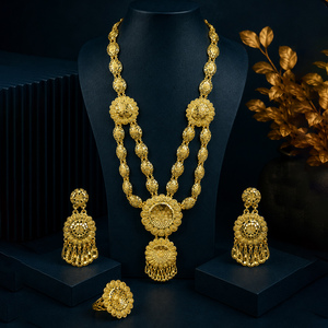 Conjunto de Joyería Nupcial Larga Estilo Dubái al por Mayor, Chapado en Oro de 14K, 18K, 24K, Diseño Turco Tradicional, Conjunto de Joyería de Moda - Product Image 1